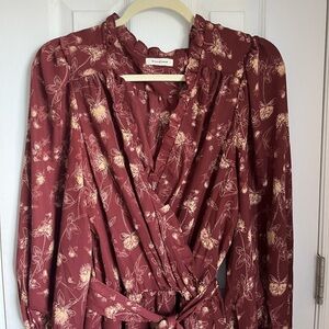Maroon Floral Wrap Style Dress